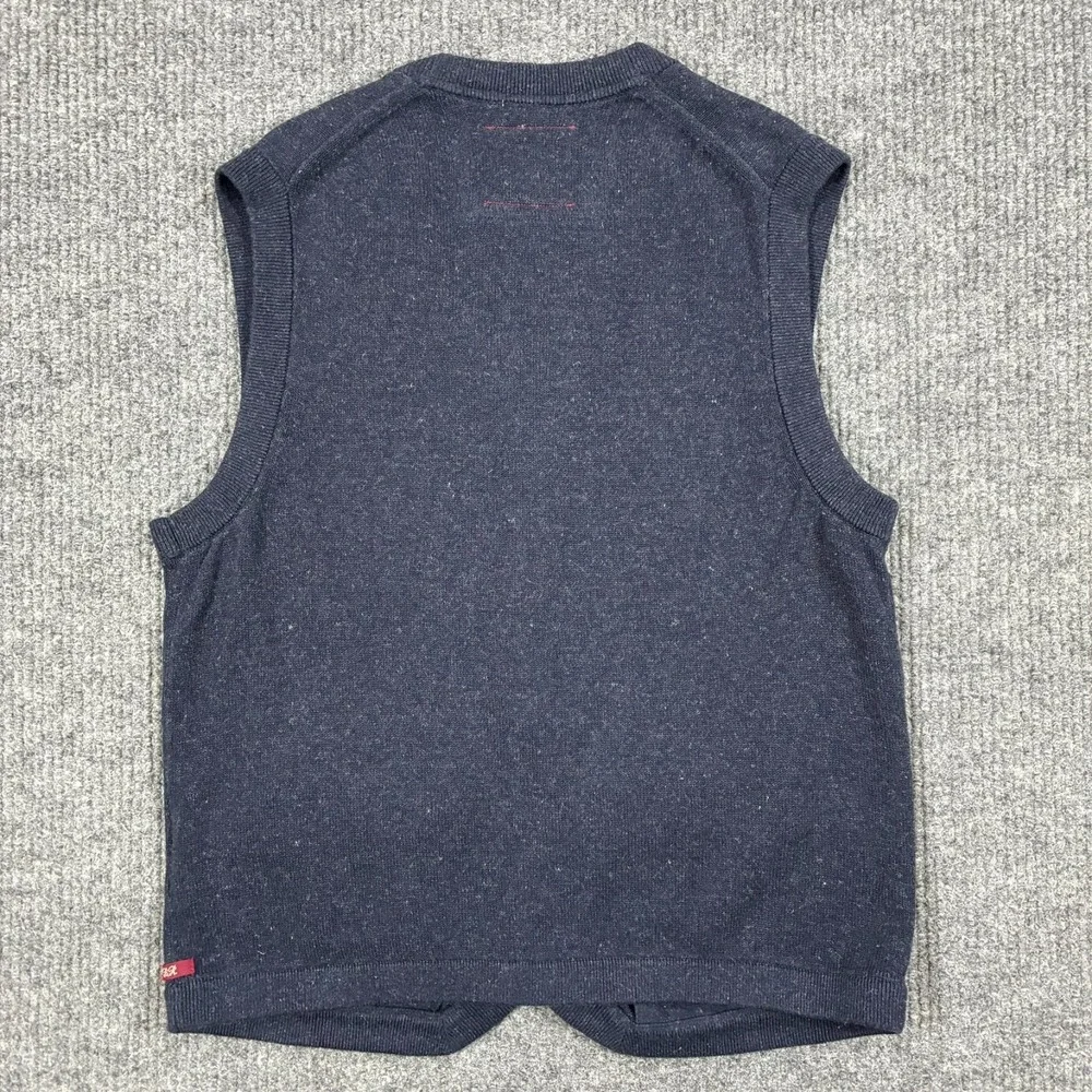 Banana Republic Heritage Sweater Vest Mens Large Navy Button Front Cotton Linen